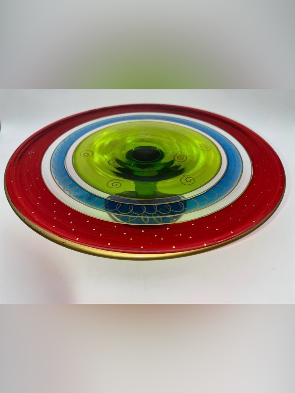 Pier 1 Festive Stripe Cake Plate Christmas Holiday Colorful 12"